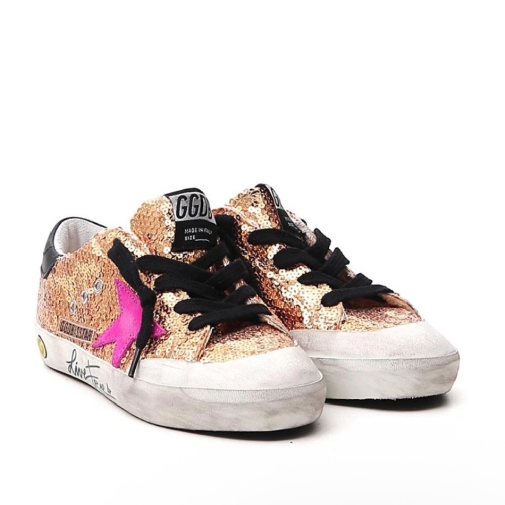 NEVER WORN Golden Goose Women's Sequin Gold and Pink Sneakers - Picture 5 of 6